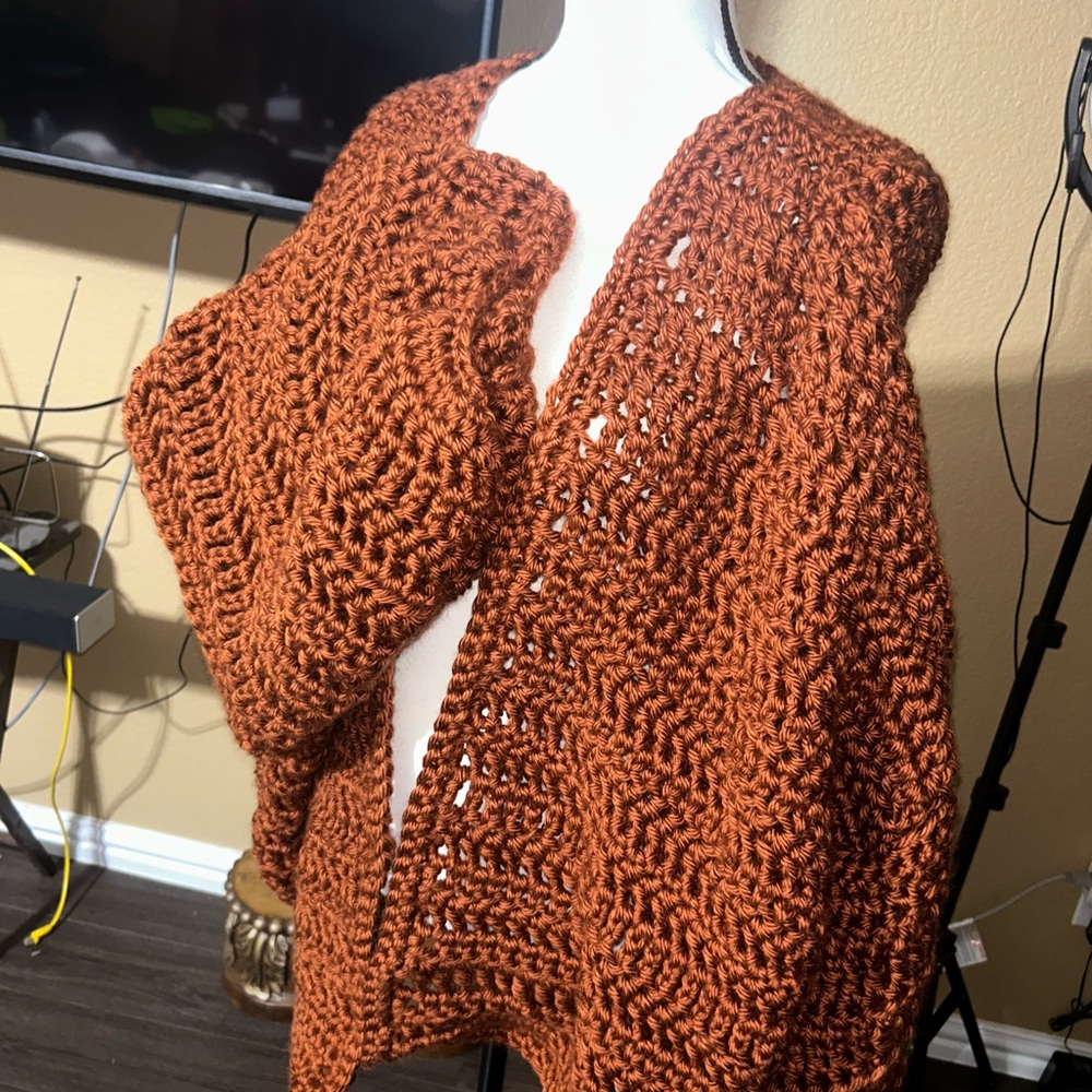 Elegant Rust Crochet Cardigan